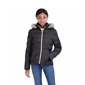 NWT SAGE Collective Youth Girls Faux Fur Hooded Puffer Jacket Coat Black Size S